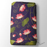 Navy Blue Pink Lotus Floral Pichwai Digital Printed Fabric Material